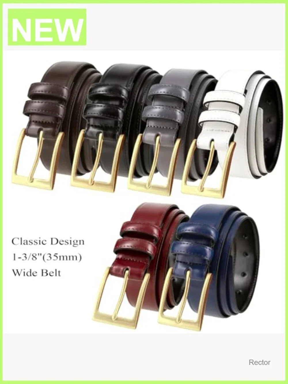 Men's Genuine Leather Dress Belt 35mm Wide Stitched Edge